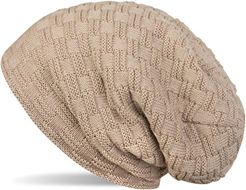 styleBREAKER warme Feinstrick Beanie Mütze mit Flecht Muster und sehr weichem Fleece Innenfutter, Unisex 04024058, Farbe:Hellbraun