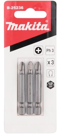 Makita B-25236 Standard Bit PH3, 50 mm, 3 Stück, für Kreuzschlitzschrauben Phillips