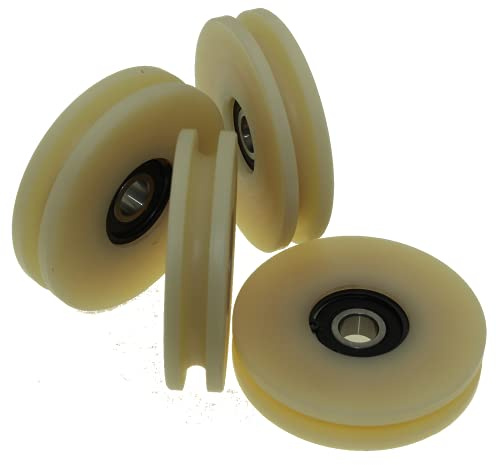 Pack of 4 x Nylon Pulley Wheels with 8 mm Round Groove 80 mm Diameter 12 mm bearing 100 kg Capacity Precisely Machined in the EU (80-8-12)