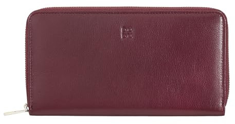 DUDU Portafoglio donna grande RFID di vera pelle colorato zip around Burgundy