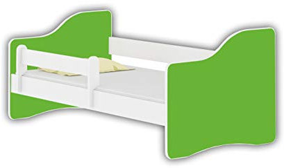 Jugendbett Kinderbett mit einer Schublade mit Rausfallschutz und Matratze Weiß ACMA HAPPY 140x70 160x80 180x80 (Grün, 140x70 cm)