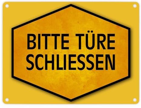 Bitte Türe schließen Warn- und Hinweisschild in Gelb und Schwarz