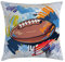 ABAKUHAUS Bunt Kissenbezug, Rugby-Ball-Gekritzel-Kunst, Dekorative Kopfkissenhülle mit Beidseitigem Druck Reißverschluß Waschbar, 40 x 40 cm, Braun Blau