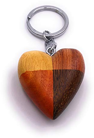 H-Customs Buntes Herz Liebe Holz Edel Handmade Schlüsselanhänger Anhänger