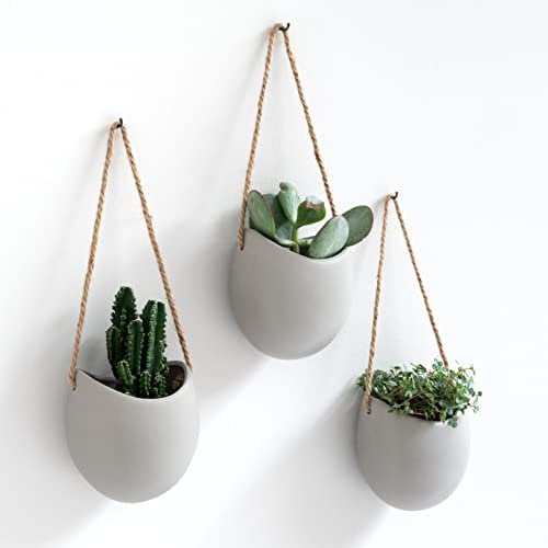 Kazai. Vasi da Parete -Ellie- | Vasi da Appendere al Muro | 3 Pezzi | Decorazione Murale per Interni, Balcone e Giardino | Grigio Chiaro (opaco)