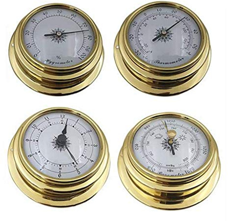 BIlinli 4 Pouces 4 PCS/Ensemble Thermomètre Hygromètre Baromètre Montre Horloge Cuivre Shell Zirconium Marine pour Station Météo