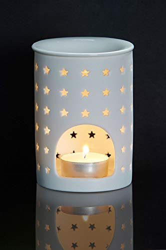 Duftlampe aus Keramik für Teelicht in Weiß 12cm | Aromalampe für Aroma Duft öl | Windlicht Teelichthalter für Teelichter innen und außen | Weiße Landhaus Duftlampen Aromalampen als Dekoration