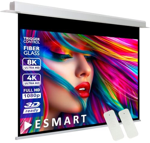 ESMART Expert CSX Deckeneinbau-Leinwand 332 cm Bild 280 x 210 cm (133) 4:3 | Infrarot Fernbedienung | Trigger-Steuerung | Heimkino elektrische Beamer Motor Projektion LCD LED