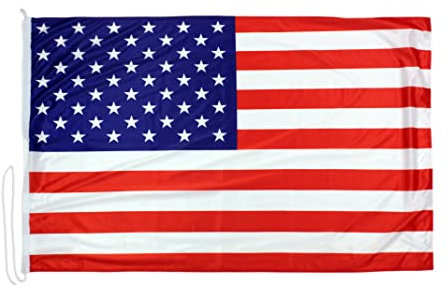 Bandiera USA 100 x 70cm in Tessuto Nautico Antivento da 115g/m², Bandiera Stati Uniti 70x100, Bandiera Americana 100x70cm con Cordino, Doppia Cucitura perimetrale e fettuccia di Rinforzo
