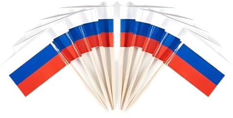 JAVD CYPS 100 Stück Russland Flagge Russland Zahnstocher Flaggen, kleine Mini-Stick Cupcake Topper Russische Flaggen, Landesplektren, Partydekoration, Feier, Cocktail, Essen, Bar, Kuchenflaggen
