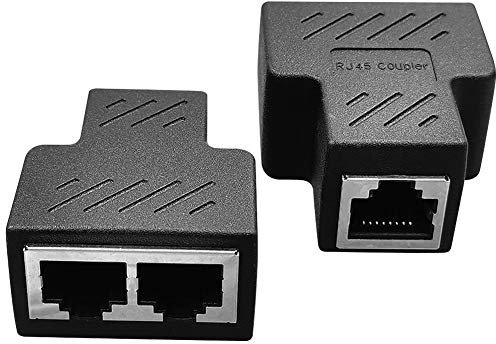 RJ45 Splitter Connectors Adapter(2 Pack),Yeung Qee 1 to 2 Dual Female RJ45 Port 8P8C Extender Plug LAN Interface Ethernet Socket Connector for Cat5, Cat5e, Cat6, Cat7 (black)