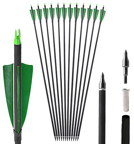 SHARROW 32 Zoll Carbonpfeile für Bogenschießen Spine 500 Kohlenstoffpfeil Jagdpfeile Carbon Pfeile mit 4 Zoll Natürliche Federn für Pfeil Und Bogen Recurvebogen Compoundbogen Langbogen