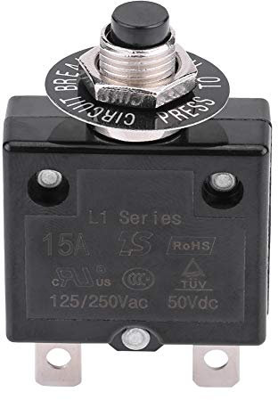 Akozon Protezione Sovraccarico Corrente DC 50V AC 125-250V Interruttore Automatico Interruttore Termico a Ripristino Manuale Fusibile Therma Switch Interruttore(15A)