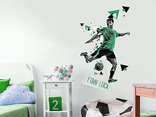 GRAZDesign Wandtattoo Fussball Fußballer personalisiert mit Name groß in vielen Farben für Kinderzimmer/Jungenzimmer / 70x40cm / grün