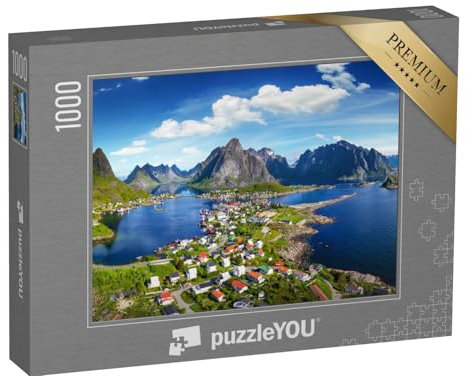 puzzleYOU: Puzzle 1000 Teile „Dorf Reine unter einem sonnigen, blauen Himmel, Lofoten, Norwegen“ – aus der Puzzle-Kollektion Norwegen