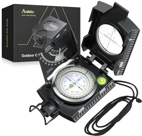 Anbte Kompass Militär mit Klinometer Professioneller Marschkompass IP65 Compass mit Tragetasche Wasserdicht Navigation Compass für Jagd Camping Wandern Outdoor-Aktivitäten (Schwarz)