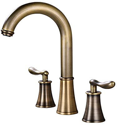 Rubinetto per Lavabo Tre Fori Due Maniglie Rubinetto di Mescolanza Caldo e Freddo Girevole a 360° Miscelatore Vintage per Lavabo Bagno,Antico