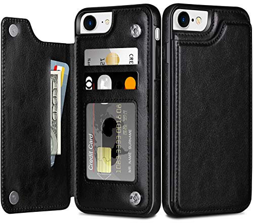 Coolden Coque pour iPhone SE 2022/SE 2020 Pochette de Portefeuille Coque de Protection Antichoc avec Flip Fermeture Magnétique Support Slot de Carte Étui Housse Cuir PU pour iPhone 7/8/SE 2/SE3-Noir