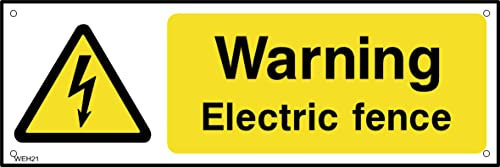 Warning Electric Fence - 150mm x 50mm - 1.2mm Rigid Plastic Drilled Sign (WEH21)
