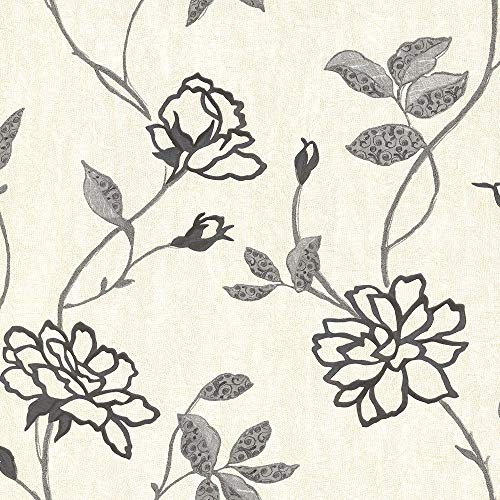 Vymura Petunia Black Champagne Wallpaper M0407 - Vinyl Floral Trail **
