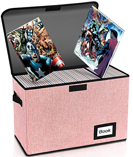 YNSZAS Collection Buch-Aufbewahrungsbox, 40,1 x 19,8 x 30 cm, Zusammenklappbare Kurzbox für 160-180 Comics, Robuster Behälterhalter, Regalschutz, Organizer (Rosa)