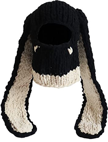 RTGSE Frauen Stricke Vollgesichtski -Maske Häkelbalaklava Winter warm warm warm Kawaii süße Hasenohren Stricke Balaclava Gesichtsabdeckung Maske (A-Long Ears Beige, One Size)