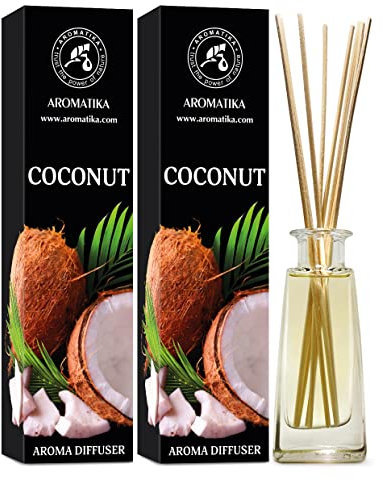 Raumduft Diffuser Kokos 2х100ml - Raumduft Diffuser mit Stäbchen - Raumbeduftung - Exotischer Duft - Set fur Raum - Zuhause - Büro - Boutique - Aromatherapie - Reed Diffuser