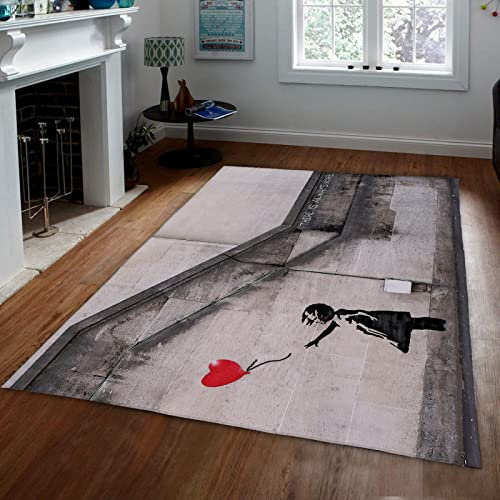 LOTIKS Schwarz & Weiß Bereich Teppiche Banksy Irony Stil Eingangsbereich Teppich Ballon Mädchen Vintage Super Soft Boden Teppich für Küche Badezimmer 60x120cm
