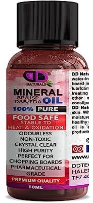 Pure Mineral Oil Premium Food Safe, Chopping Board Oil, Cutting Board, Worktop, Butcher Blocks, Countertops Wood, Slate, Stone- Tasteless, odourless & Clear (10ml Cap)