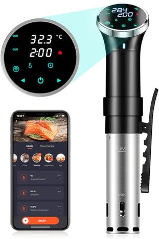 Sous Vide Garer, WiFi Sous Vide Stick 1100 W Präzisionskochtopf Immersion Zirkulator mit Reservieren Timer und Temperatur 25–95°C, IPX7 wasserdicht für Weihnachtsessen Rindersteak Low-öl und fettarm