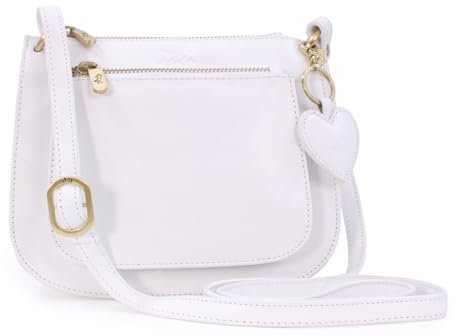 Gigi - Damen Leder Umhängetasche - Crossbody Bag/Handtasche Klein - Verstellbarer Schultergurt - mit Herz Schlüsselring - OTHELLO 9975 - Weiß