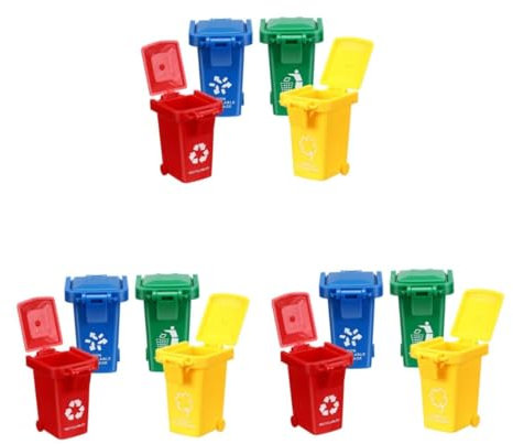 Toyvian 12 Pcs Mini Trash Can Desk Trash Can Mini Toy Trash Bins Desk for Kids Mini Curbside Garbage Trash Bin Recycling Waste Bin Trash Classification Toy With Cover Plastic Child Ashtray