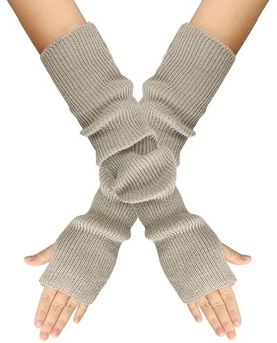 Surakey Winter Gestrickte Handschuhe für Damen, 1 Paar Fingerlose Armstulpen Feinstrick lang Handwärmer Stulpen, Warm Strick Handschuhe Pluswärmer Handstulpen Armwärmer Stulpen für Damen,Hellgrau