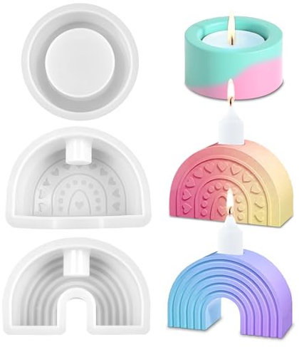 FIHODONE 3 Stück Silikonformen Gießformen,Regenbogen Silikonform Kerzenhalter,Raysin Gießformen Zylinder,Silikonform Weihnachten,Giessformen Epoxidharz Formen für DIY Kerzen Bastel Ornamente