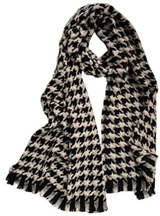 JUNOOS Schal Damen Herren Nachahmung Kaschmirschal for Frauen Plaid Black und Beige Hahnentritt Wrap Schals Warme dicke lange Frauen Tücher und Schals Schals für Damen