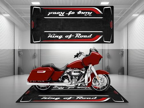 wibeart MPM Motorradmatte für King of Road, waschbar, rutschfest, öl- und wasserabweisend, Parkmatte für Garage, Ausstellungsraum, Werkstatt | Redline Rot - Größe 1 : 86.6 x 39.4/220 x 100 cm