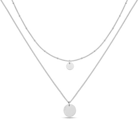 GD GOOD.designs EST. 2015 Double chain for ladies with platelets - waterproof coin necklace double-row in gold, silver or rose gold I Layered platelet chain made of stainless steel