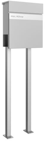 Briefkasten Manufaktur Design Standbriefkasten Kant Edition mit Zeitungsfach - Elegance 2 individuell mit Ihrem Namen - 120cm Edelstahl-Ständer (RAL 9007 graualuminium)