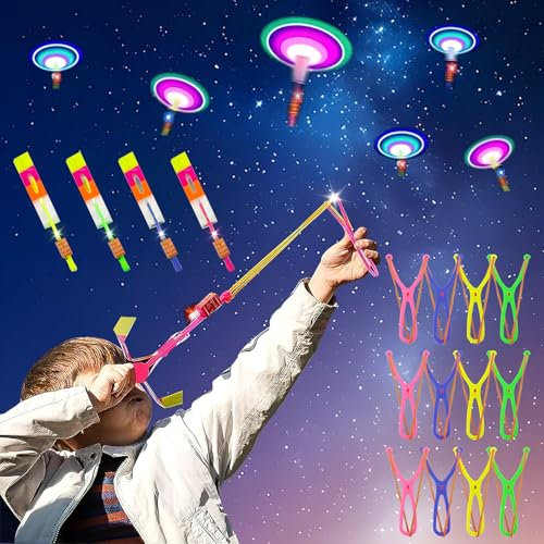 HENGBIRD 12 PCS LED Leuchtspielzeug Partyartikel, Leuchtspielzeug Schleuder, Fliegendes Spielzeug Party Set Led licht nacht Hubschrauber Led Springendes Spielzeug für Kinder Mitgebsel Kindergeburtstag