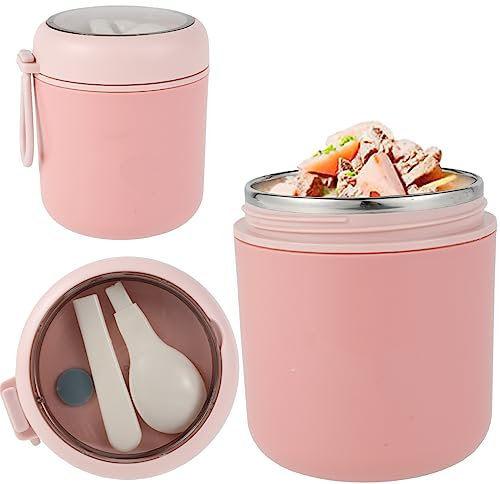 Gatphy Food Flask 530/710ML Stainless Steel Vacuum Insulated Food Jars Wide Portable Food Box with Foldable Spoon for School Office Picnic Travel (530 ML Pink)