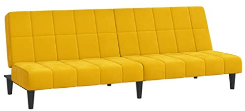 vidaXL Schlafsofa 2-Sitzer, Sofa mit Holzrahmen, Schlafcouch für Wohnzimmer Heimkino Büro, Couch Sofabett Tagesbett Gästebett, Gelb Samt