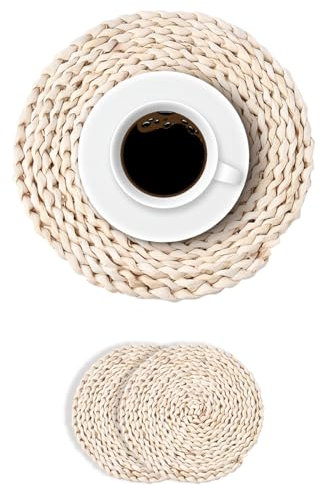 Ruayia Tischset Platzset Rund Geflochten aus Wasserhyazinthe, 2er Set Tischsets Abwaschbar Geflochten Platzdeckchen Hitzebeständig für Esszimmer, Küche, Hochzeit, Party, 25cm