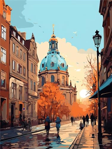 Malen Nach Zahlen Erwachsene, DIY Malen Nach Zahlen Berlin Handgemalt Ölgemälde Kit für Anfänger und Erwachsene, Herbst Malerei Bastelset, Zimmer Deko Wohnzimmer Mit Acrylfarben und Pinseln 30x40cm