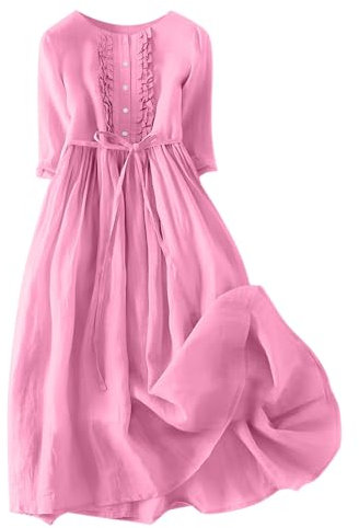 Generic Women's Summer Dresses UK Blue Mother Of The Bride, Full Sleeves, Size 3XL, Pink, Floral Lace A-Line, Long Sleeve, Backless, Wedding & Graduation, Casual