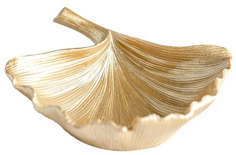 Rordigo Bandeja de almacenamiento con hojas de ginkgo doradas de resina, figuras decorativas para decoración de mesa, porche, escritorio, llaves, recipiente de almacenamiento de aperitivos, duradero