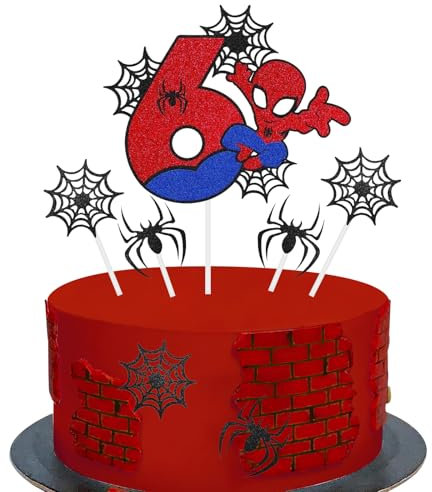 Tortendeko Junge Karikatur, Kuchendeko Geburtstag Junge 7 Stück Cartoon Torten Topper Kinder Glitzer Cake Topper, Deko Torte für Motto Party, Kinderparty, Geburtstag Partyzubehör (6 Jahr)