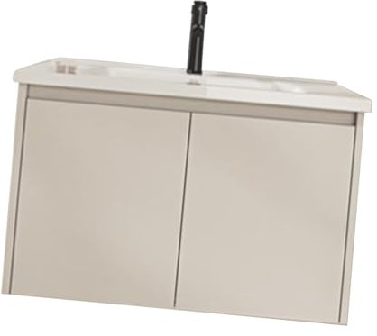 Riuulity Cremefarbenes, Minimalistisches Badezimmer-Waschtisch- und Waschbecken-Set, Geräumiger Aluminiumschrank mit Keramikwaschbecken, Zuhause, Büro