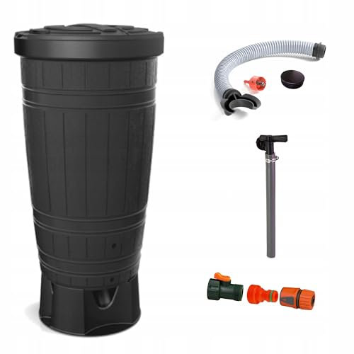 Dikel - WOODCAN - Regentonne - Wassertank - Regenfass - Regenwassertonne mit Sockel und Zubehör - Regenwassertank - Wassertonne, Wasserfass, Regenwasserspeicher - 265l, Schwarz