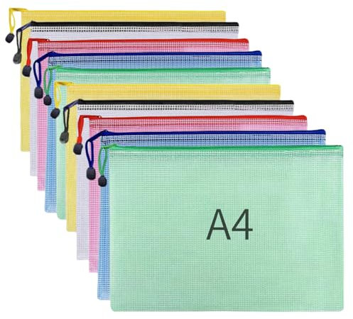 A4 Plastic Wallets 10Pcs A4 Zip Wallets File Folder Zip Lock Bags Document Wallet File Zipper Bags for Office Home School Supplies