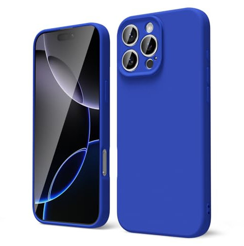 oakxco for iPhone 16 Pro Max Case Liquid Silicone, Fluorescent Bright Solid Color, Soft Rubber Gel Elegant Aesthetic Cover, Thin Slim TPU Matte Plain Smooth Case for Women Girl Cute, Royal Blue